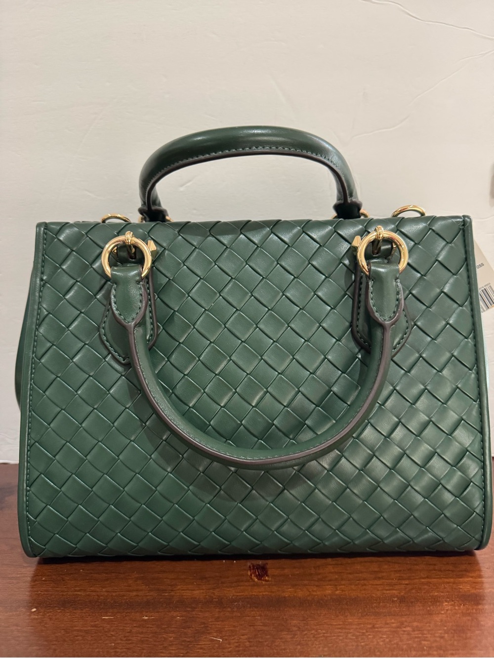 Michael Kors Dark Green Woven Top-Handle Satchel